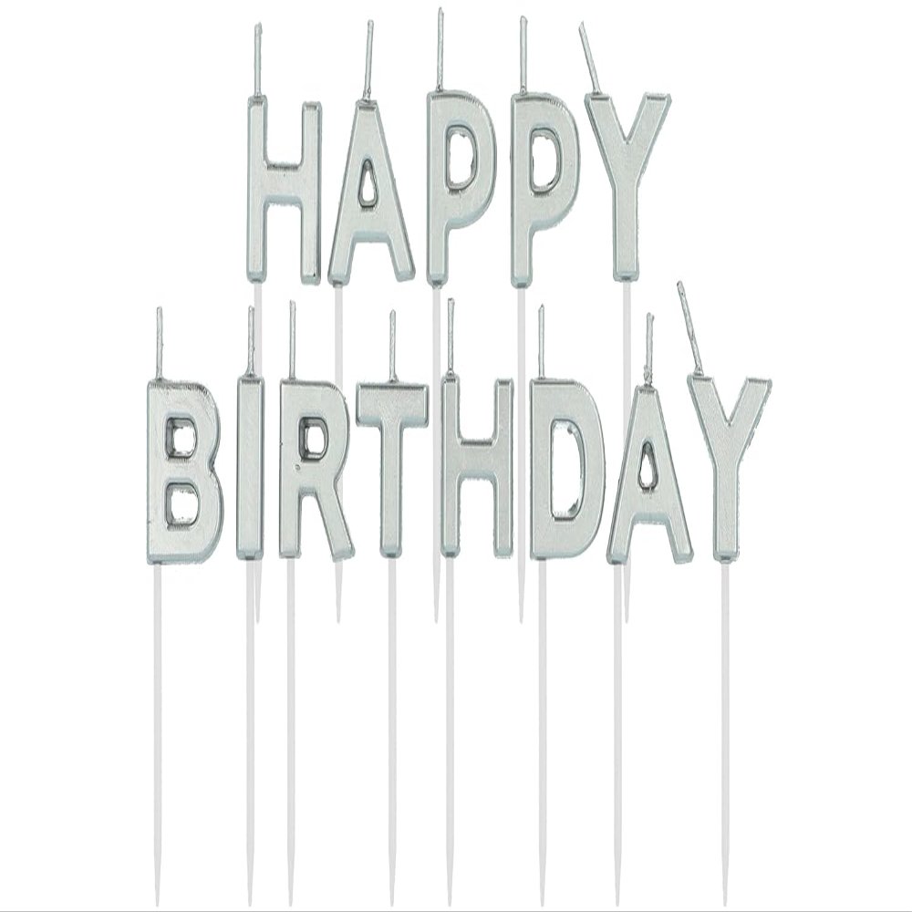 Folat 24207 Silver “Happy Birthday” Candle Set, 2 cm