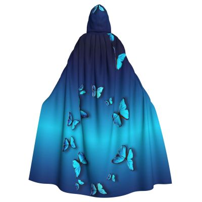 Blue Butterfly Hooded Cloak for Adults, Unisex