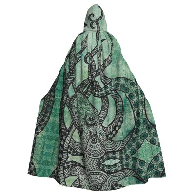 FADUNI Green Octopus Unisex Hooded Halloween Cape for Adults