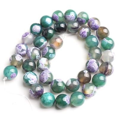Natural Stone Blue Fire Agate Dragon Vein Onyx Round Loose Beads for Jewelry Making, 15 in, 6/8/10 mm, DIY Bracelets and Necklaces, Purple-Green Agate, 6 mm, 61 Pieces