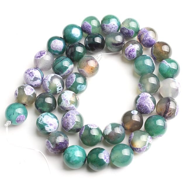 Natural Stone Blue Fire Agate Dragon Vein Onyx Round Loose Beads for Jewelry Making, 15 in, 6/8/10 mm, DIY Bracelets and Necklaces, Purple-Green Agate, 6 mm, 61 Pieces