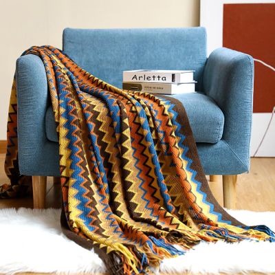 MHUQIA Knitted Tassel Throw Blanket 130 x 230 cm, Soft Fleece Boho Couch Blanket