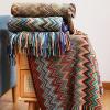 MHUQIA Knitted Tassel Throw Blanket 130 x 230 cm, Soft Fleece Boho Couch Blanket view 2