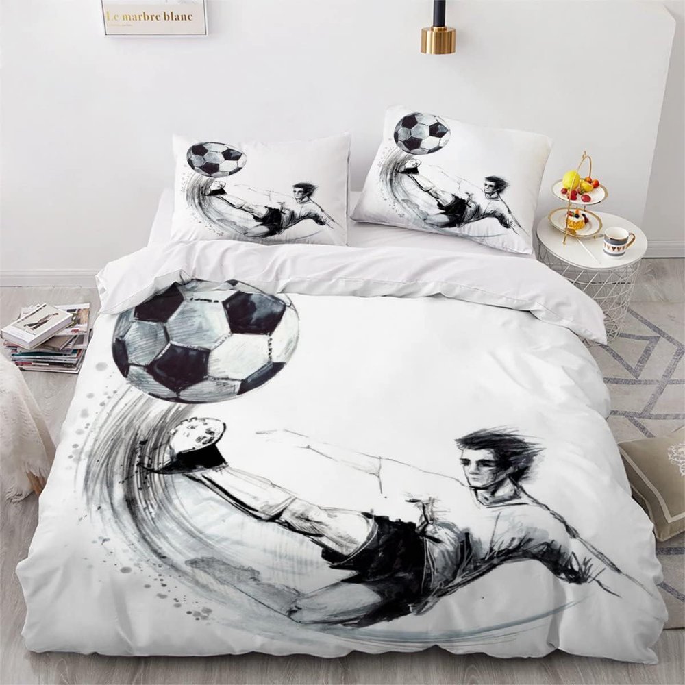 MUNOOR Soccer Duvet Cover Set, 220 x 240 cm, 3D Manga-Style Print