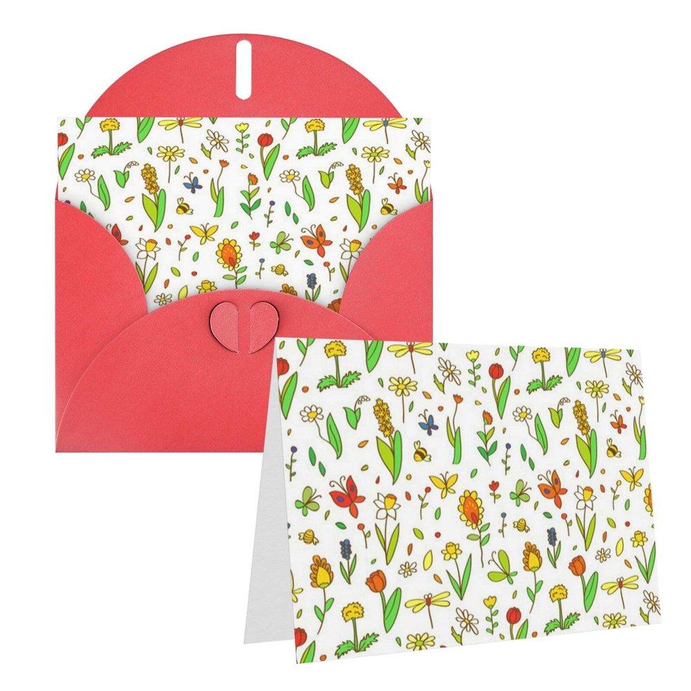 Spring Cartoon Flower Greeting Cards, Personalized Blank Note Cards with Envelopes