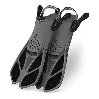 DUNSBY Adjustable Training Swim Fins for Adults, Snorkeling and Diving Fins, Black, L/XL