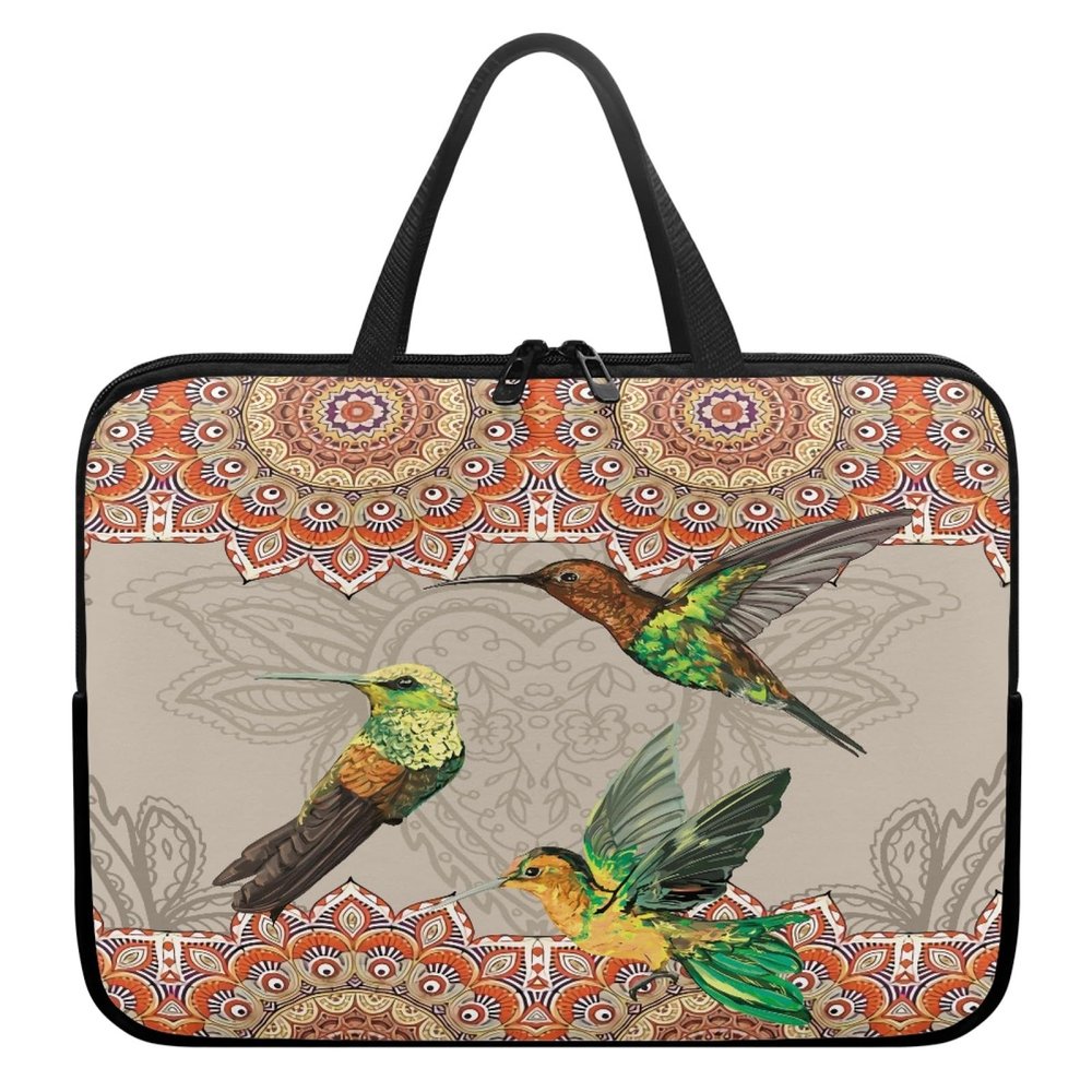 Surwin Laptop Sleeve Bag, Exotic Style, Water-Resistant and Dust-Resistant, with Handle and Zipper, Green Bird, 15-Inch