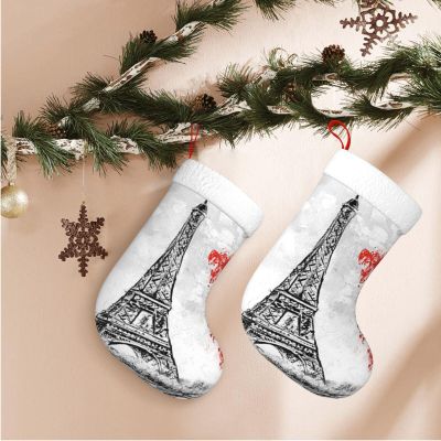 TOMPPY Paris Printed Christmas Stocking, White Plush, 45 cm, 1 Piece