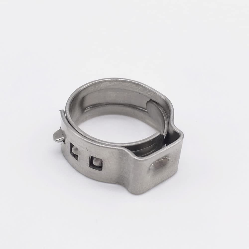 304 Stainless Steel One-Ear Stepless Sealing Hose Clamps, 17.8–21.0 mm, 50-Pack