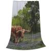 DEHIWI Longhorn Steer and Bluebonnets Flannel Fleece Blanket, 203.4 x 152.4 cm view 2