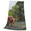 DEHIWI Longhorn Steer and Bluebonnets Flannel Fleece Blanket, 203.4 x 152.4 cm view 3