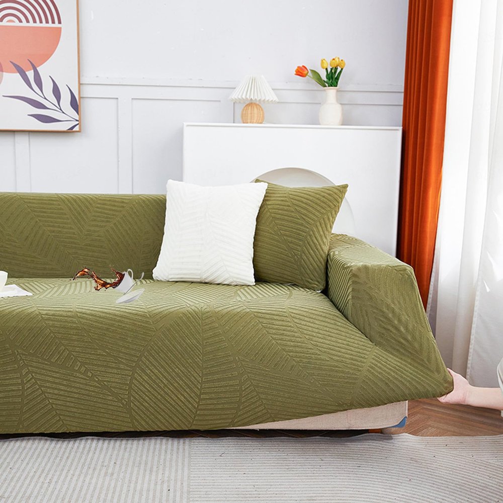 LJQAIZYL Waterproof Jacquard Sofa Cover for L-Shaped, U-Shaped and Sectional Sofas, Green, 2–3 Seats