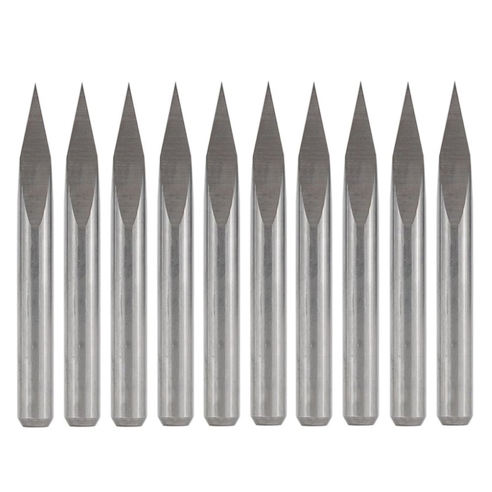 WZFC 10-Piece 3.175 mm Shank 3-Flute PCB Engraving Bit Set, Pyramid CNC Cutter, 30° x 0.1 mm