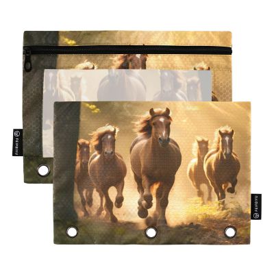 3-Ring Binder Pencil Pouch, Clear Window, Yellow Horse Design, 2-Pack