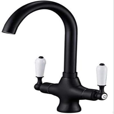 Modern Black Kitchen Faucet, 360° Swivel, Two-Handle Mixer