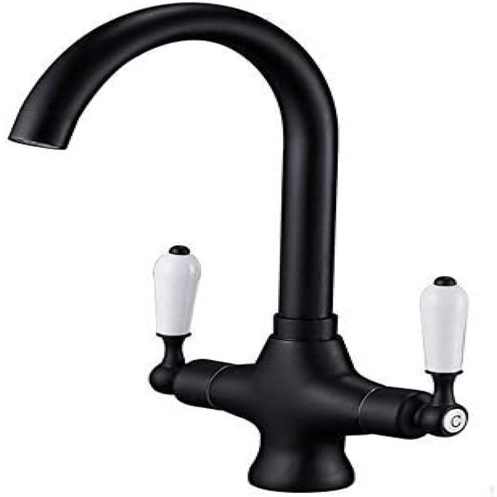 Modern Black Kitchen Faucet, 360° Swivel, Two-Handle Mixer