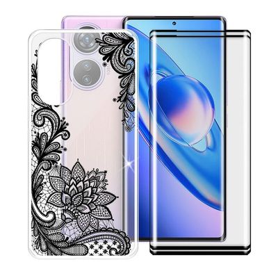 AQGG Case + 2 Screen Protectors for Blackview A200 Pro (6.67"), Clear TPU, Black Rose