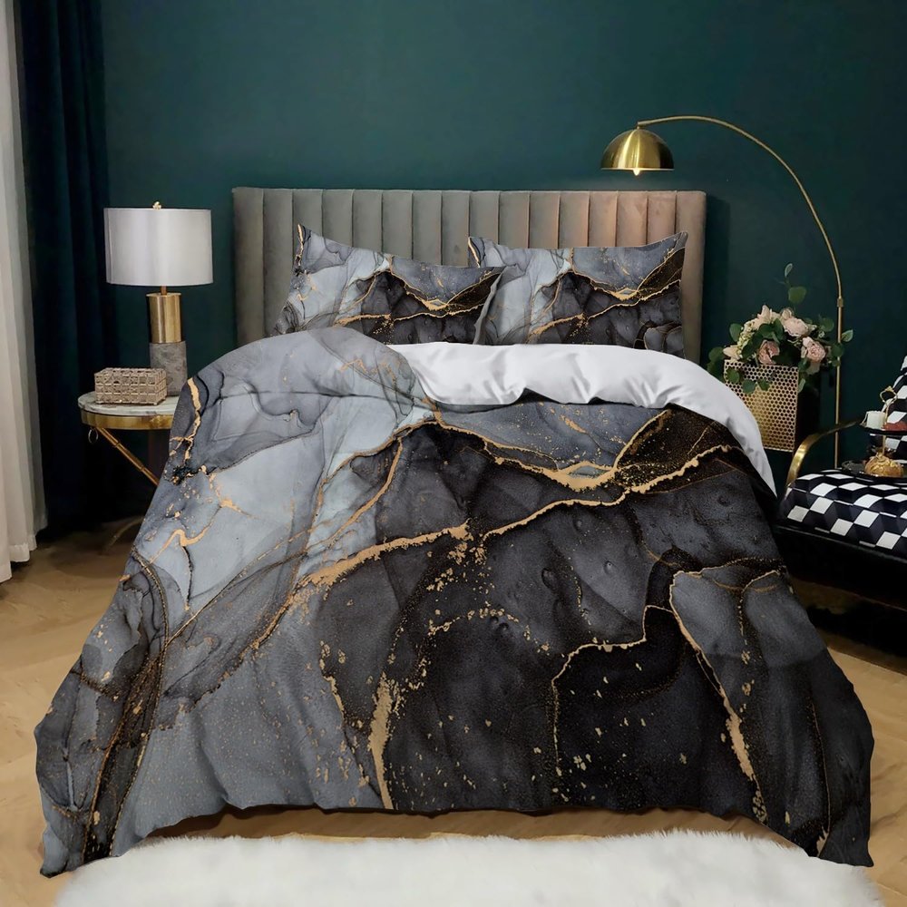 XCQHZYQ Black Marble Duvet Cover Set, 155 x 220 cm