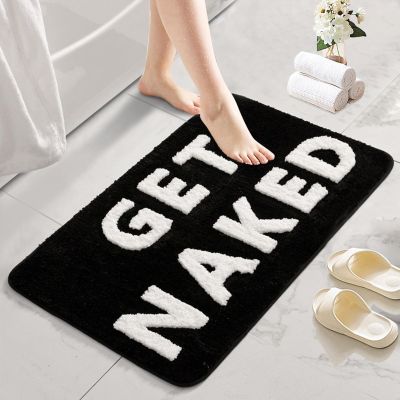 Qleewei Get Naked Bath Mat, Funny, Soft, Non-Slip, Cute, Black, 81.3 x 50.8 cm