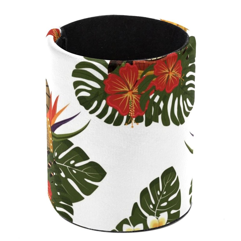 Eslifey Round Pen Holder for Desk, Tribe Horror Masks and Flowers