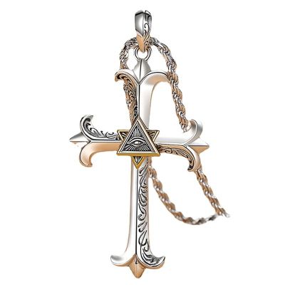 OdDdot Silver Cross Pendant Necklace, Unisex Vintage Style