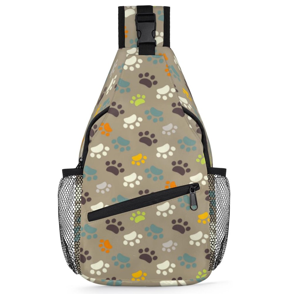Unisex Animal Paw Print Sling Bag, Crossbody Chest Pack, Multicolor, One Size