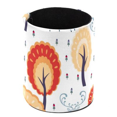 Round Desk Pen Holder with Winter Forest Deer Pattern