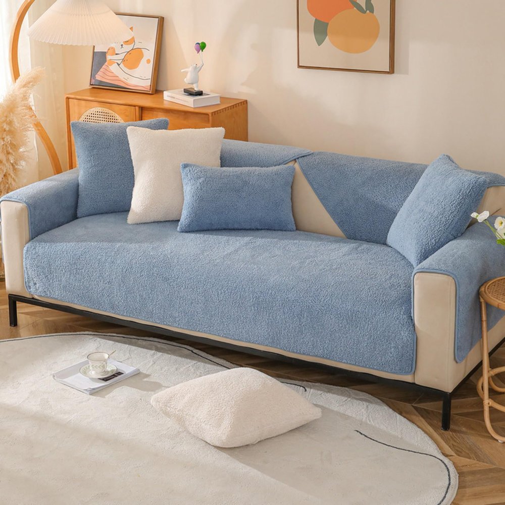 ZCXRYFL Plush Sofa Cover, Blue, 90 x 240 cm