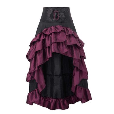 Steampunk Women's Skirt - Gothic Vintage Medieval Ruffled Asymmetrical High-Waisted Pirate Skirt for Halloween, Carnival, Victorian Renaissance Cosplay