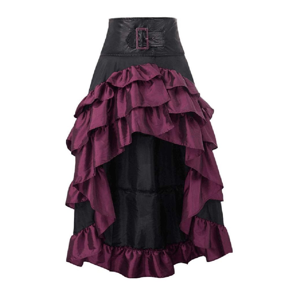 Steampunk Women's Skirt - Gothic Vintage Medieval Ruffled Asymmetrical High-Waisted Pirate Skirt for Halloween, Carnival, Victorian Renaissance Cosplay