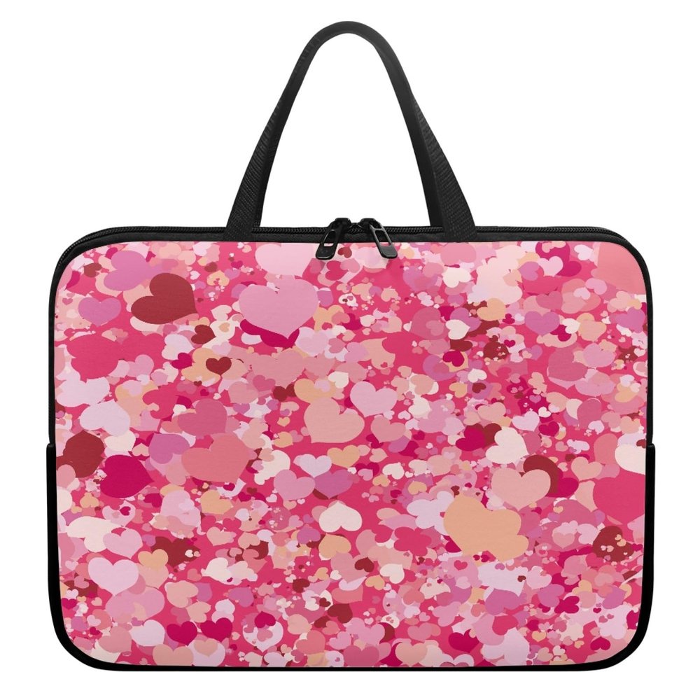 Surwin 12-Inch Laptop Sleeve with Love Heart Pattern, Handle and Dual Zippers
