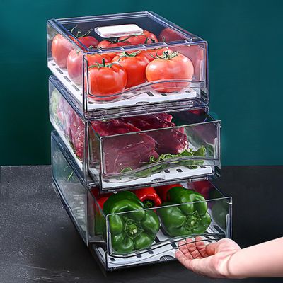 Refrigerator Organizer Containers, 2-Pack, Stackable Pull-Out Drawers