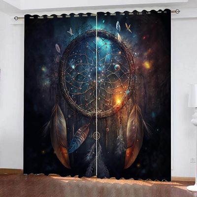 VULORA Children's 3D Dreamcatcher Blackout Curtains with Feather Design and Grommets, Thermal Curtains for Boys' and Girls' Bedrooms and Living Rooms, 100 x 95 cm, Set of 2