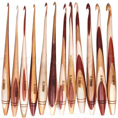 Multiwood Set of 11 Wooden Crochet Hooks, 3.5 mm to 10 mm