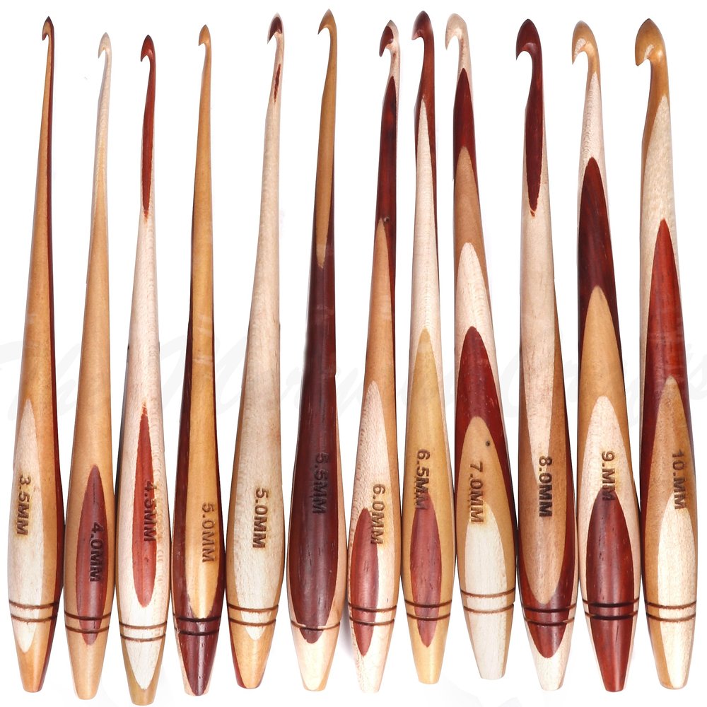 Multiwood Set of 11 Wooden Crochet Hooks, 3.5 mm to 10 mm