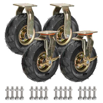 200/250 mm Heavy-Duty Casters, 4-Piece Set, Swivel Casters with Brakes, Pneumatic Rubber Wheels, 600/750 kg Capacity