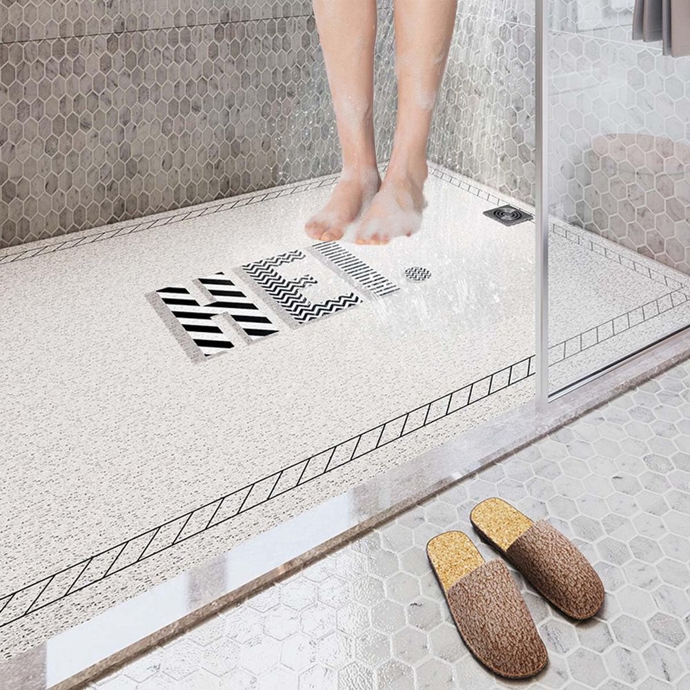 Luffa Shower Mat for Bathroom, Non-Slip PVC Mat