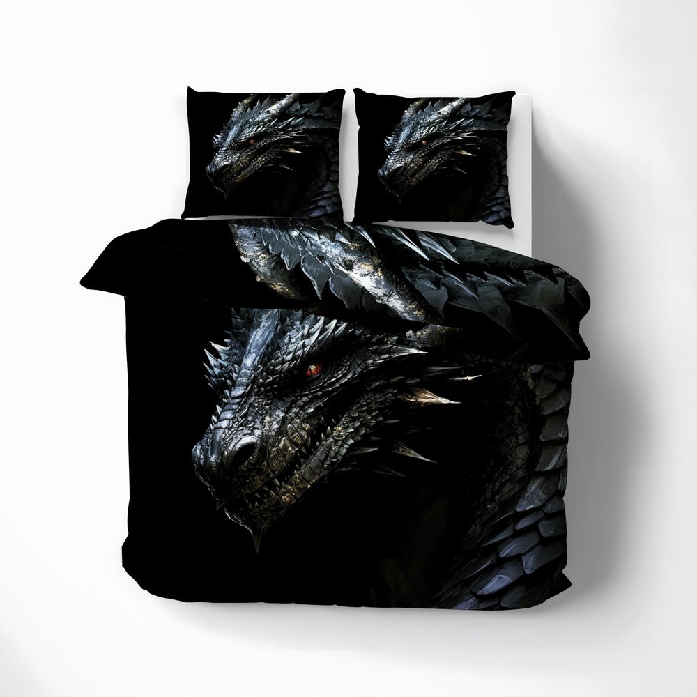 MOBEITI Black Dragon Duvet Cover Set, 200 x 200 cm, 3-Piece