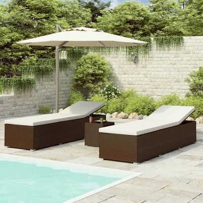 FIRBNUS 3-Piece Patio Lounge Set with 2 Adjustable PE Rattan Loungers and Table, Brown