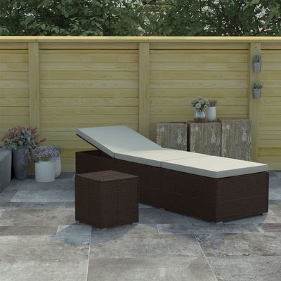FIRBNUS Brown Poly Rattan Sun Lounger with Cushion and Side Table
