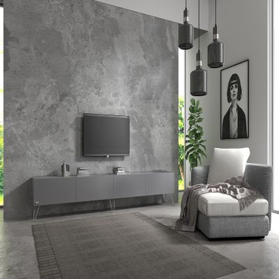 Wuun Somero TV Stand Lowboard, 280 cm (2 x 140 cm), Platinum Gray/Chrome Hairpin Legs