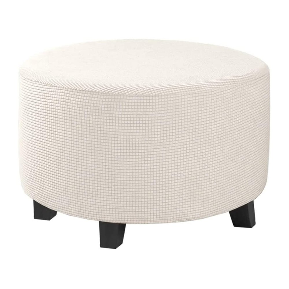 Thdsubb Round Ottoman Cover, Stretch Jacquard Slipcover, Beige, L