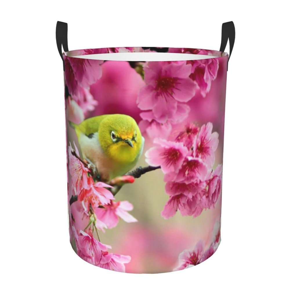 Laundry Basket with Bird in Peach Tree Pattern