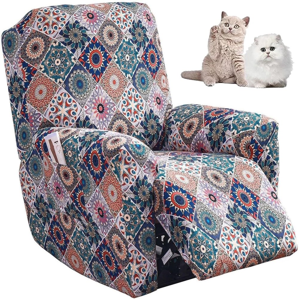 AQIGR 4-Piece Stretch Recliner Cover with Side Pocket, Non-Slip, Washable (Color 31)