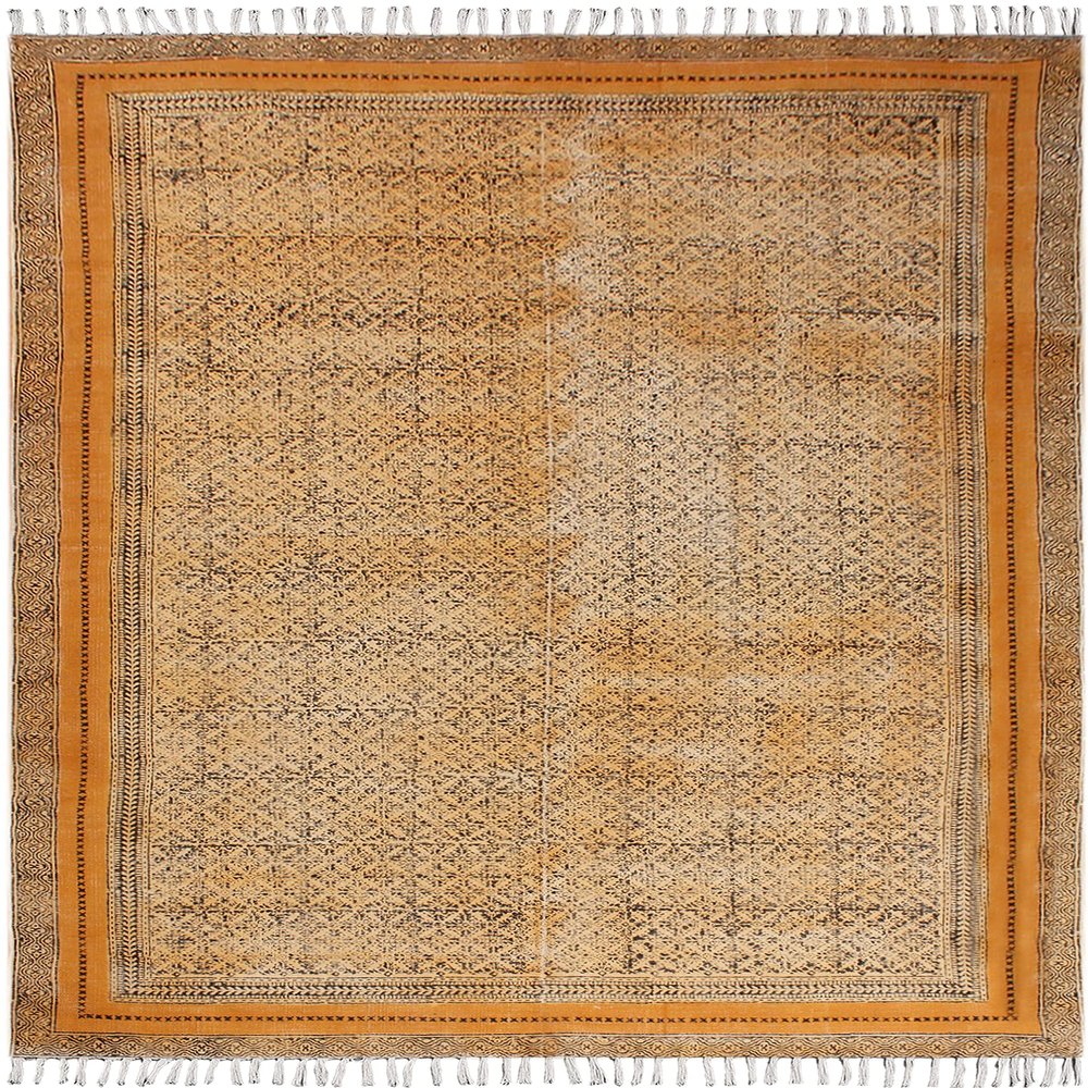 CASAVANI Hand-Block-Printed Dhurrie Rug, 1.2 x 4.5 m, Bronze and Black, Cotton, Oriental Kilim Rug for Indoor and Outdoor Use