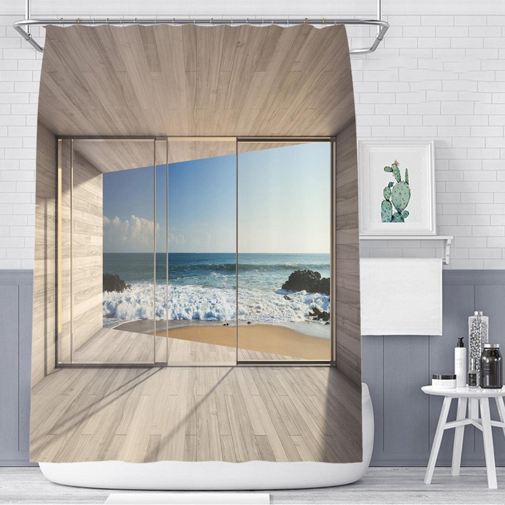 HYFBH Digital Landscape Print Waterproof Polyester Shower Curtain, 180 x 220 cm