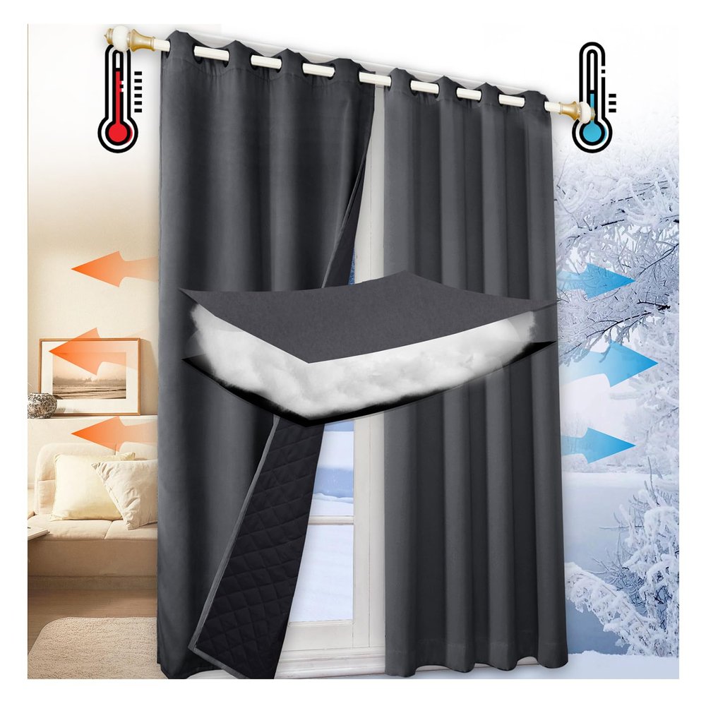 Mewkew Extra-Thick Blackout Curtains, Thermal Insulated, Cold and Noise Protection, Room Divider, 2 Panels, W352 x H182 cm