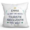 Mugffins Personalized Pillow with Insert and Saying for a Female Tourism Graduate – “Best in the World” – 40 x 40 cm – Customizable Employee Gift view 1