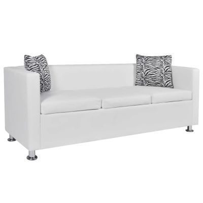 GuyAna 3-Seater Faux Leather Sofa, White, with Sleeper Function