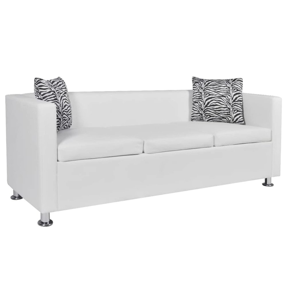GuyAna 3-Seater Faux Leather Sofa, White, with Sleeper Function